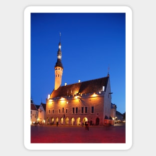Town Hall on Market Square, Lower Town, Old Town, at dusk, Tallinn, Estonia, Europe Sticker